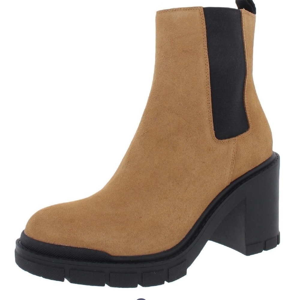 Marc Fisher LTD Vanlisa Tan Suede Chelsea Lug Sole Boots NIB Size 10 - Picture 3 of 9